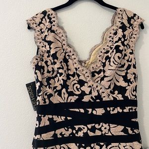 Tadashi Shoji tan and black floral dress
